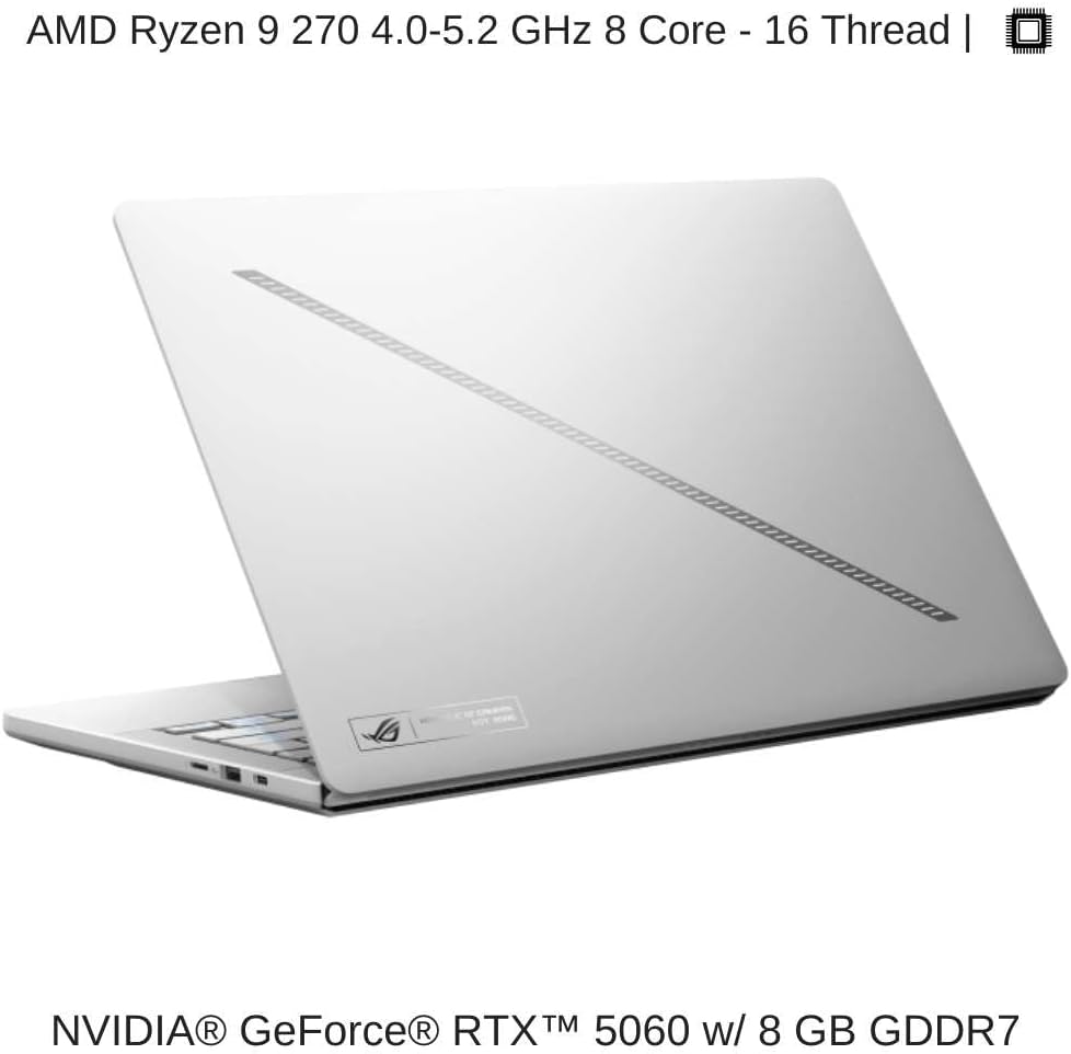 ASUS ROG Zephyrus G14 Gaming Laptop - AMD Ryzen 9 270, 16GB,14 Inch OLED 3K 120Hz, GeForce RTX 5060 8GB, Wi-Fi 7, Windows 11, Platinum White