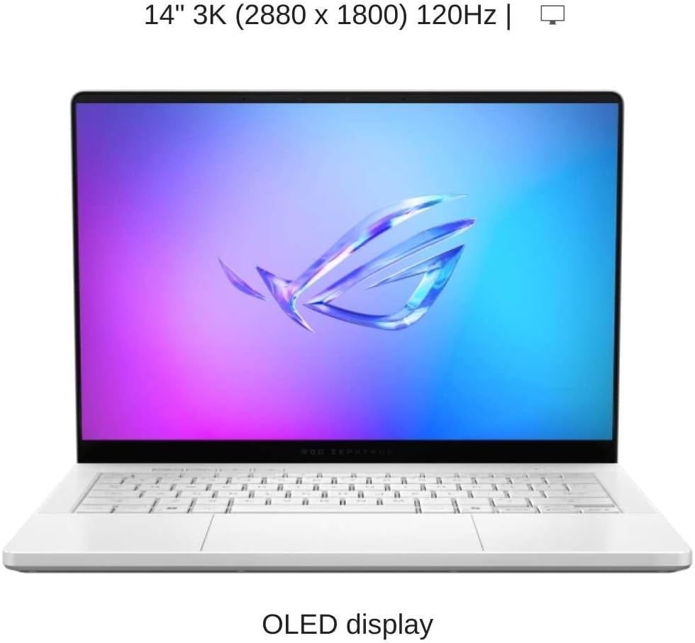 ASUS ROG Zephyrus G14 Gaming Laptop - AMD Ryzen 9 270, 16GB,14 Inch OLED 3K 120Hz, GeForce RTX 5060 8GB, Wi-Fi 7, Windows 11, Platinum White