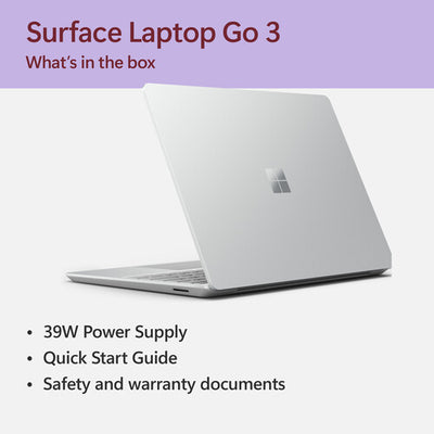Microsoft Surface Laptop Go 3 for Business Intel Core i5-1235U, 8GB, 12.4 Inch Touchscreen, Win 11 Pro, Platinum