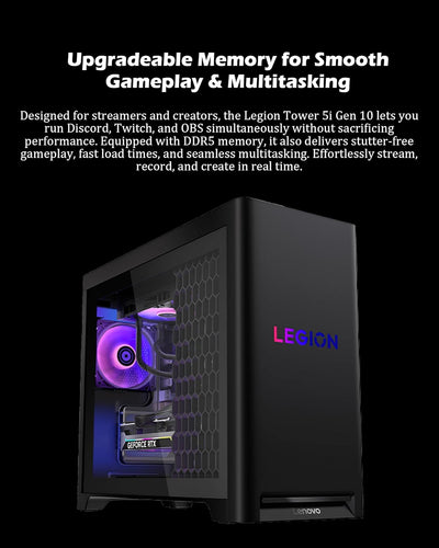 Lenovo Legion Tower 5i Gen 10 Gaming Desktop, Intel Core Ultra 9 275HX, NVIDIA GeForce RTX 5070 Ti 16GB, Windows 11, Black