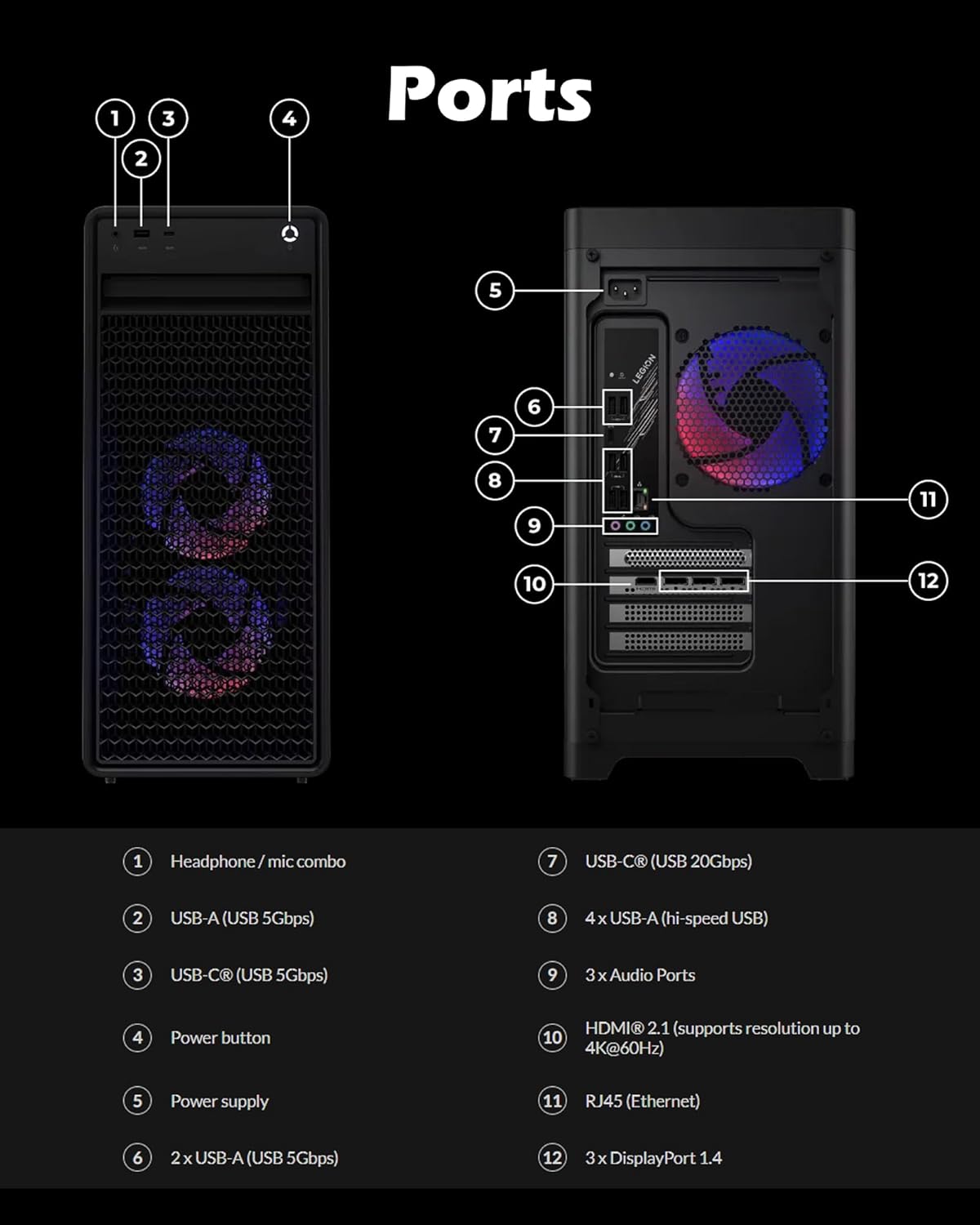 Lenovo Legion Tower 5i Gen 10 Gaming Desktop, Intel Core Ultra 9 275HX, NVIDIA GeForce RTX 5070 Ti 16GB, Windows 11, Black