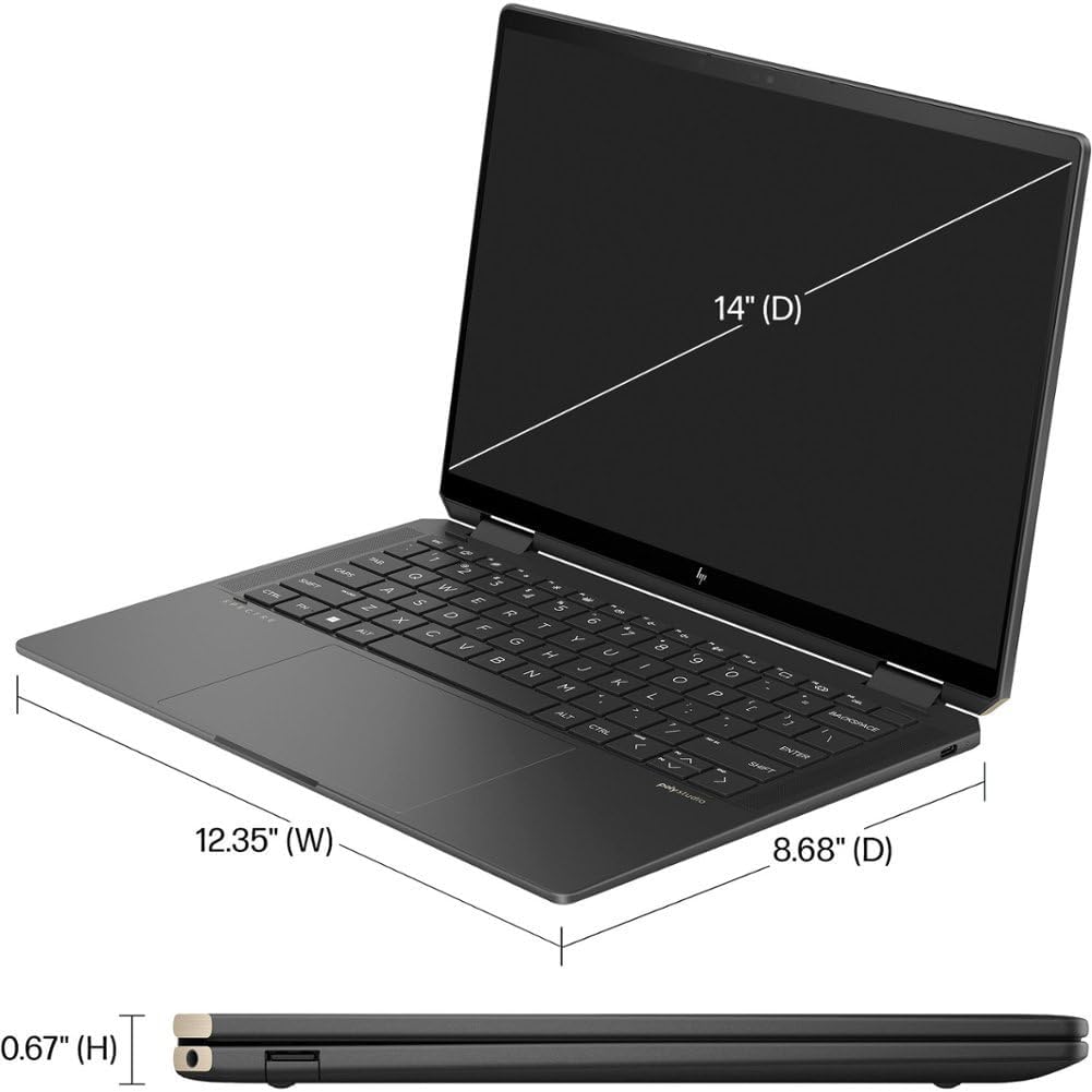 HP Spectre X360 16-AA0013 Convertible Laptop Intel Ultra 7 155H ,16GB, 16 Inch Touchscreen, Win 11, Nightfall Black (Factory Refurbished)