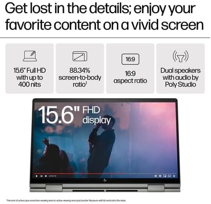 HP Envy x360 15 inch 2-in-1 Laptop - Intel Ultra 7 155U, 16GB, 15Inch FHD Touchscreen, Win 11, Mineral Silver