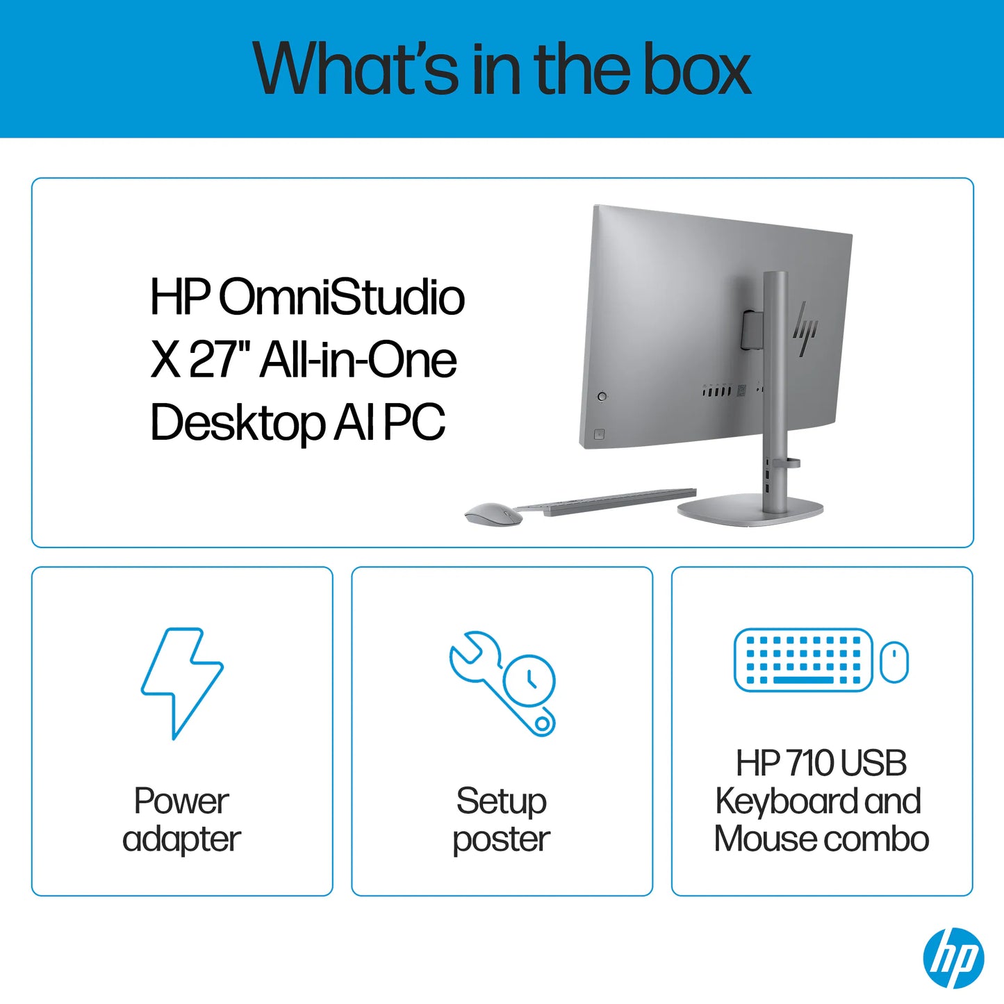 HP OmniStudio X All-in-One Desktop AI PC 27 Intel Ultra 7 155H, 16GB, 1TB SSD, 27 Inch FHD Touchscreen, Win 11, HP KB & Mouse Combo, Silver (Pre-Order)