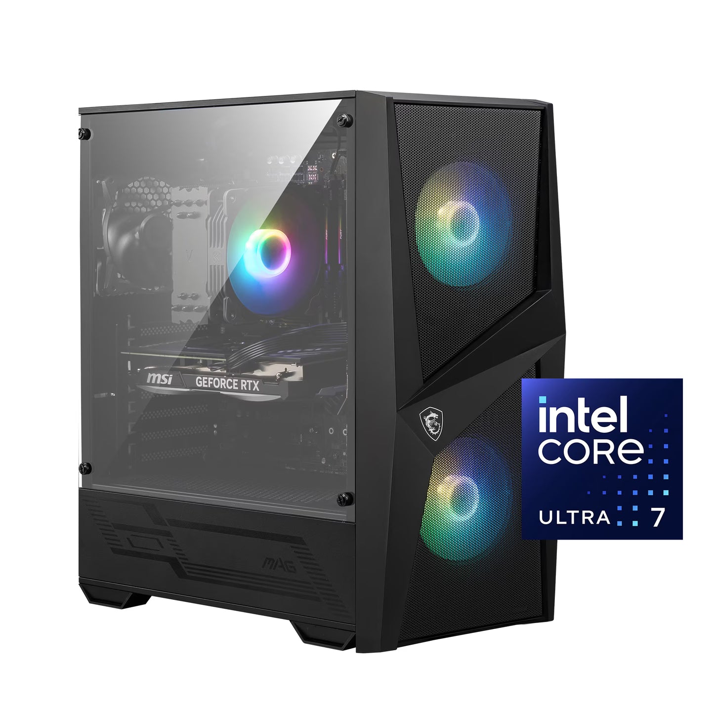 MSI Codex R2 AI Gaming Desktop Intel Ultra 7 265F, NVIDIA GeForce RTX 5070 12GB, with Air Cooler, MSI mouse and keyboard, Windows 11, Black
