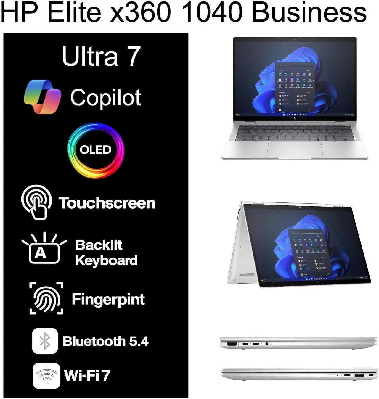 HP Elite x360 1040 G11 Touch 2-in-1 Notebook Intel Ultra 7 155H, 32GB,  14 Inch (2880x1800) OLED Touchscreen, Windows 11 Pro, Silver