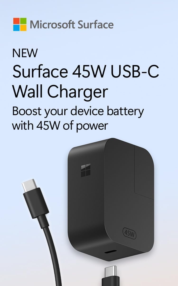Microsoft Surface USB-C type Charger 45W USB-C PD output fast charging of Surface devices, Black