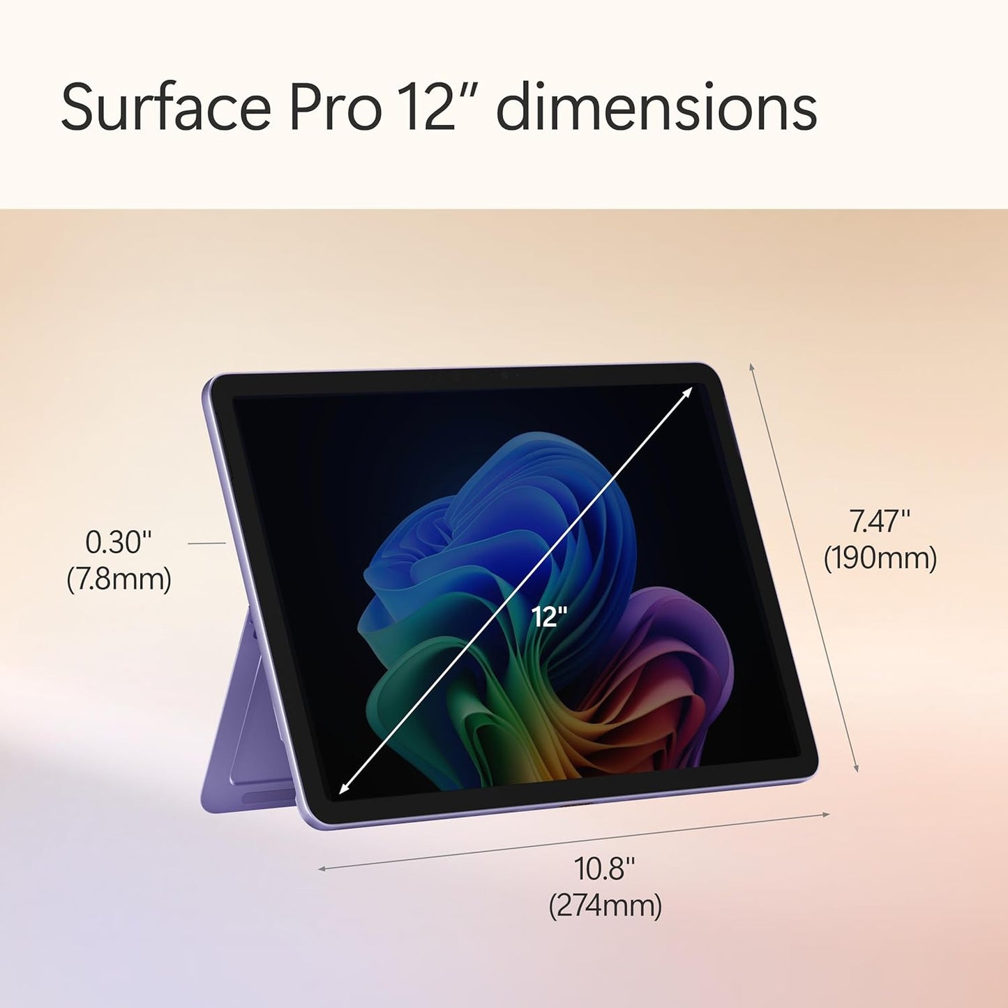 Microsoft Surface Pro 12 Copilot+ PC, Snapdragon X Plus 8-Core Processor, 16GB RAM, 512GB SSD, 12 Inch 2196 x 1464 QHD Touchscreen, Windows 11 Home, Violet