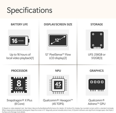Microsoft Surface Pro 12 Copilot+ PC, Snapdragon X Plus 8-Core Processor, 16GB RAM, 512GB SSD, 12 Inch 2196 x 1464 QHD Touchscreen, Windows 11 Home, Ocean