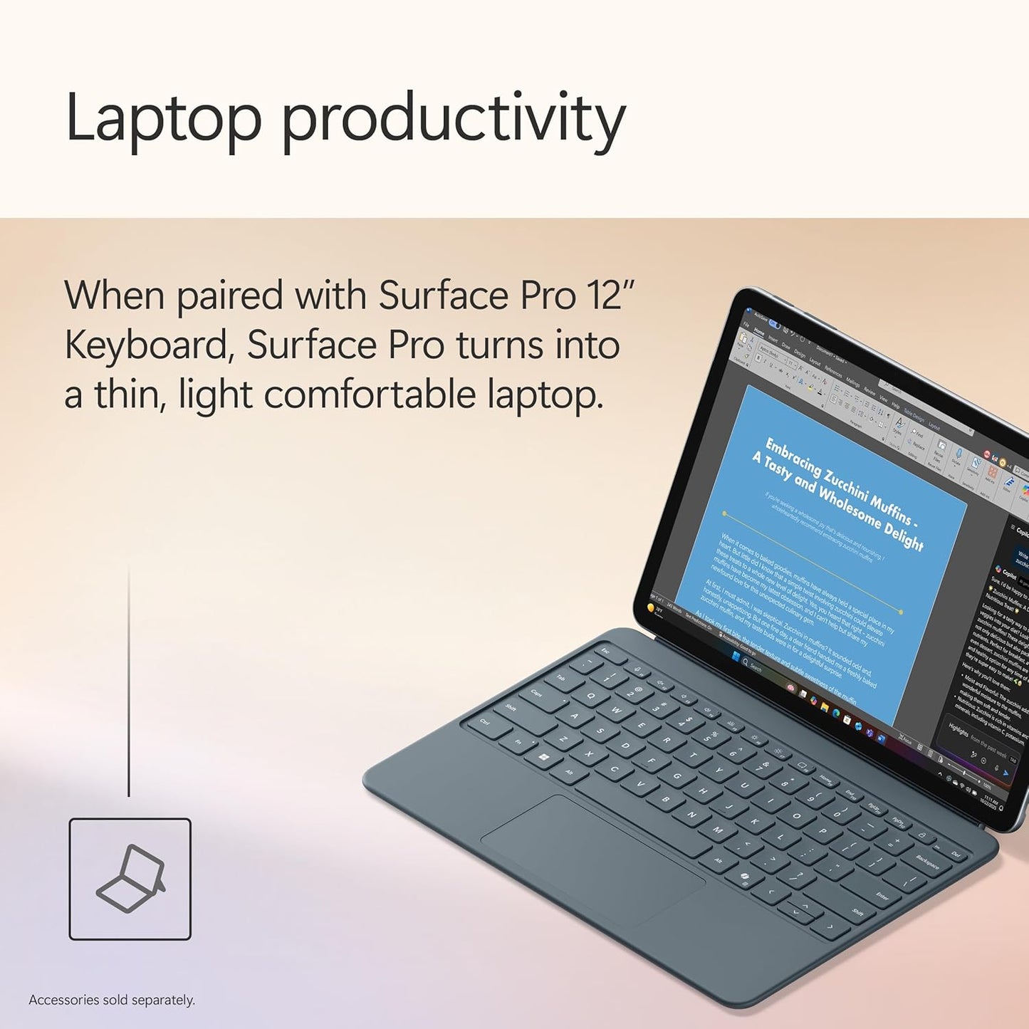 Microsoft Surface Pro 12 Copilot+ PC, Snapdragon X Plus 8-Core Processor, 16GB RAM, 512GB SSD, 12 Inch 2196 x 1464 QHD Touchscreen, Windows 11 Home, Ocean