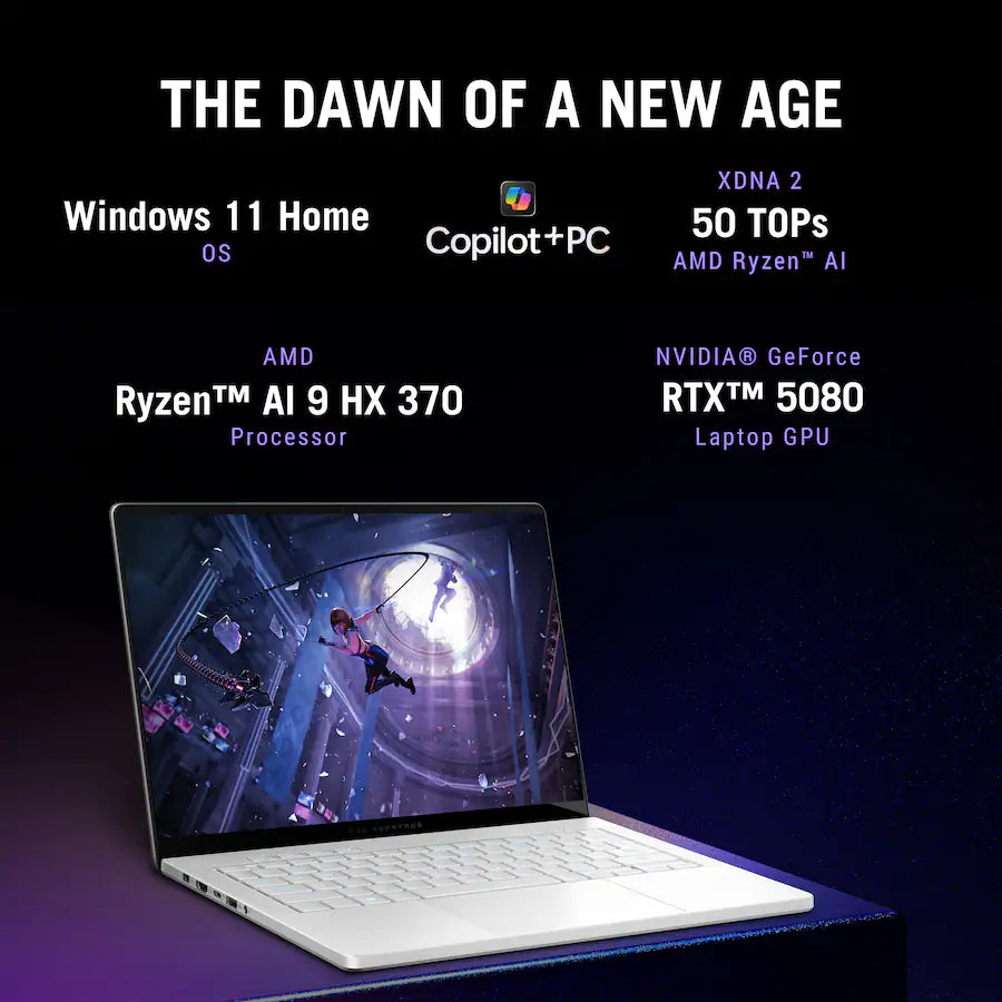 ASUS ROG Zephyrus G14 Gaming Laptop -  AMD Ryzen AI 9 HX 370, 32GB,  14 Inch OLED 3K 120Hz, GeForce RTX 5080 16GB, Wi-Fi 7, Windows 11, Platinum White