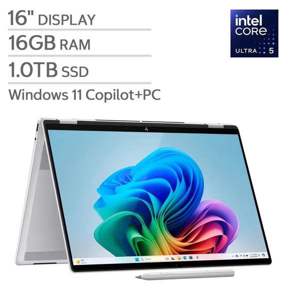 HP OmniBook 7 Flip 16 16-au0055cl 2-in1 Laptop - Intel Core Ultra 5 226V, 16GB, Integrated Intel Arc 130V GPU, 16Inch FHD Touchscreen, Rechargeable MPP2.0 Tilt Pen, Windows 11, Silver