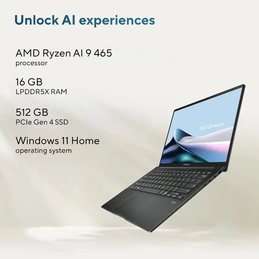 ASUS Zenbook 14 Copilot+ PC Laptop, AMD Ryzen AI 9 465, 16GB, 14" FHD+ (1920x1200) OLED Touchscreen, Windows 11, Backlit Keyboard, Jasper Gray