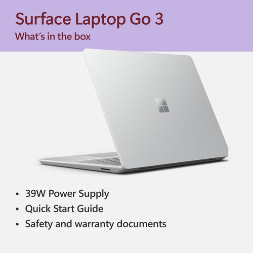 Microsoft Surface Laptop Go 3 for Business Intel Core i5-1235U, 8GB, 12.4 Inch Touchscreen, Win 11 Pro, Platinum